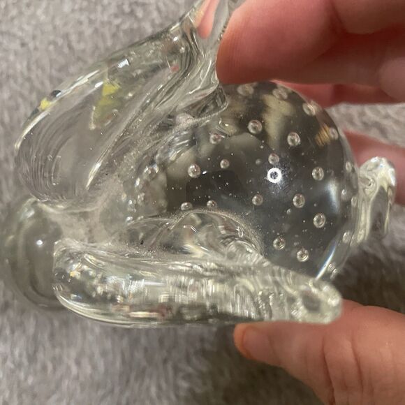 Vintage Clear Art Glass Bunny Rabbit Paperweight 3" Controlled Bubbles - Picture 8 of 10